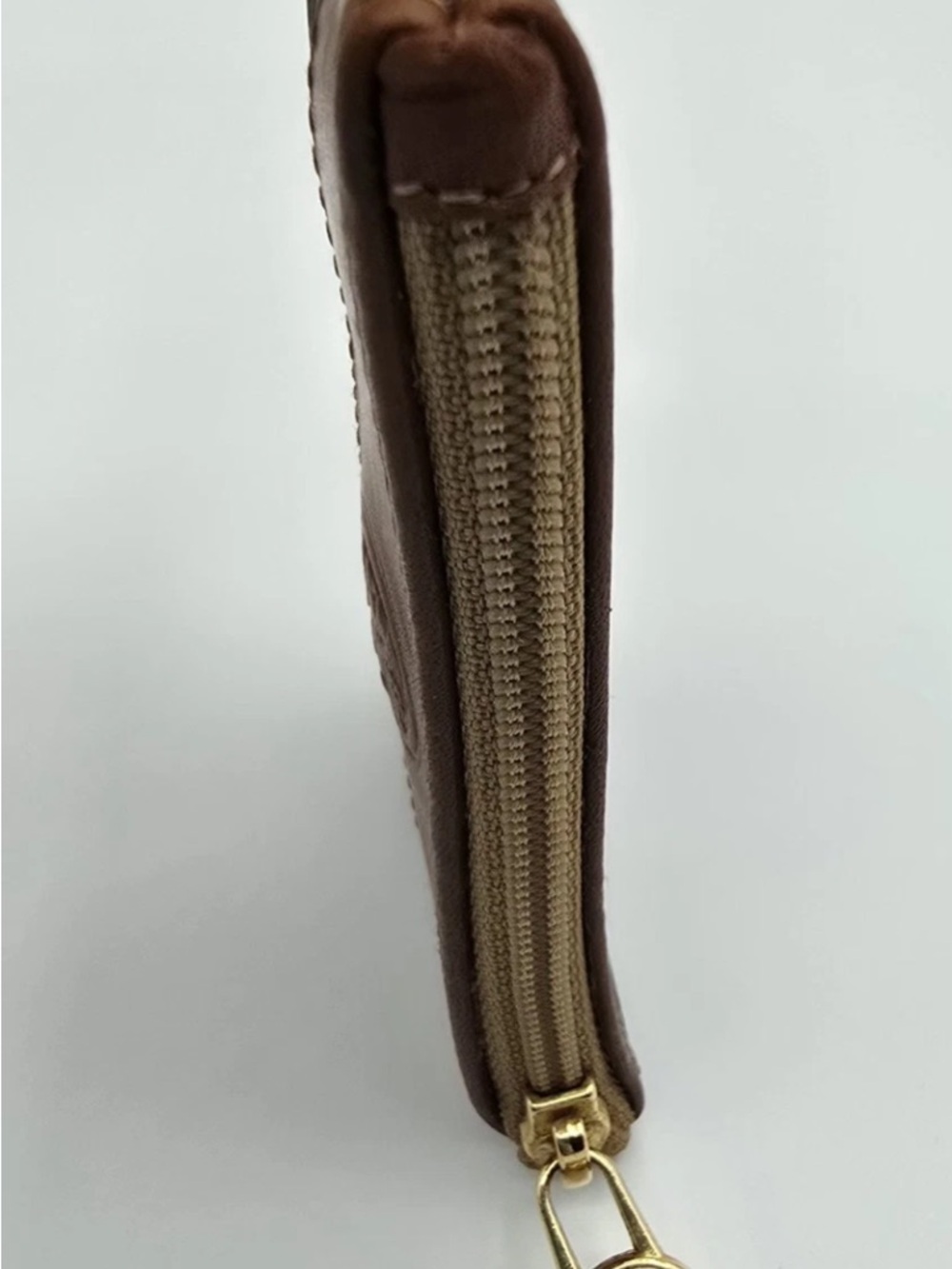 Fendi Pequín Brown Leather Trim Striped Canvas Coin Keys Pouch w/ Gold Hardware - Picture 8 of 11